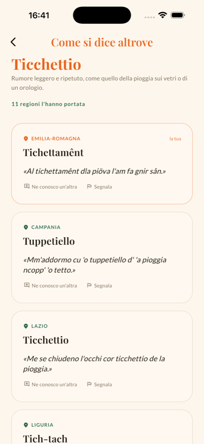 La stessa parola nei dialetti di più regioni